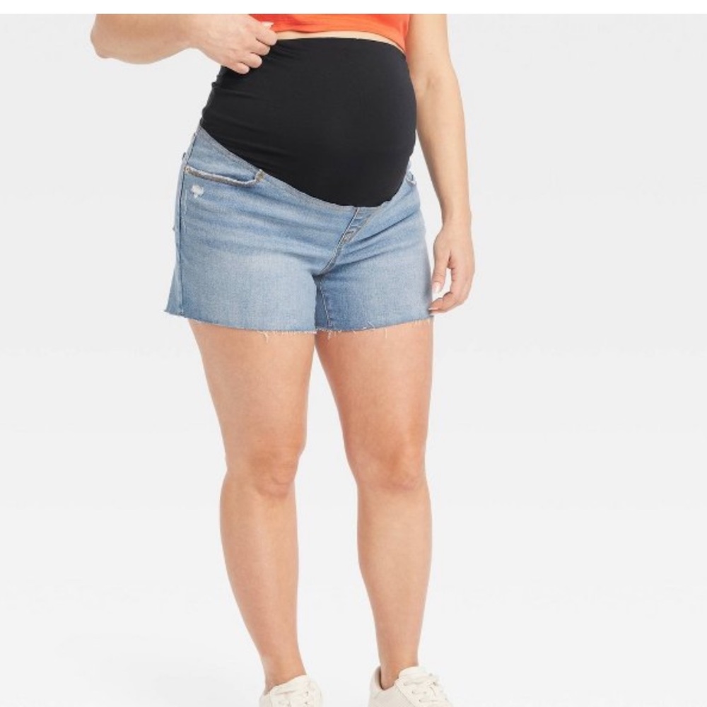 Over Belly Midi Maternity Jean Shorts-Isabel Maternity byIngrid & Isabel md wash